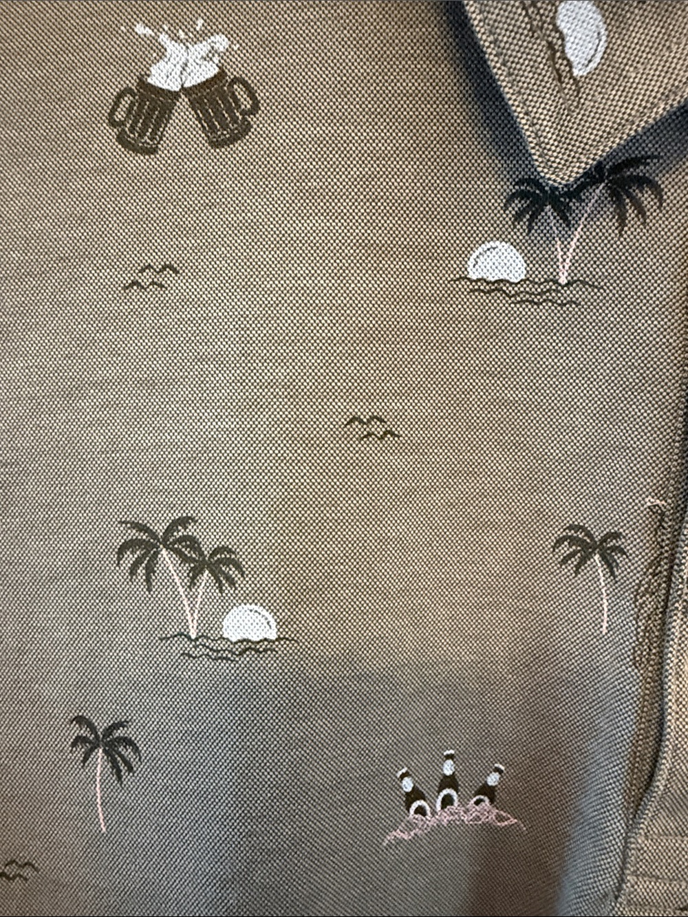 Travis Mathew Gray Palm-Print Polo with Light Blue Accents-Large - Picture 3 of 12